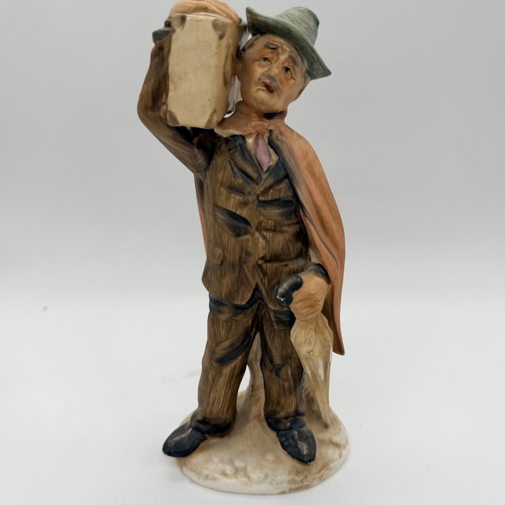 Vintage Norleans Traveler Man Figurine Suitcase & Umbrella Hand Painted 7 1/2"